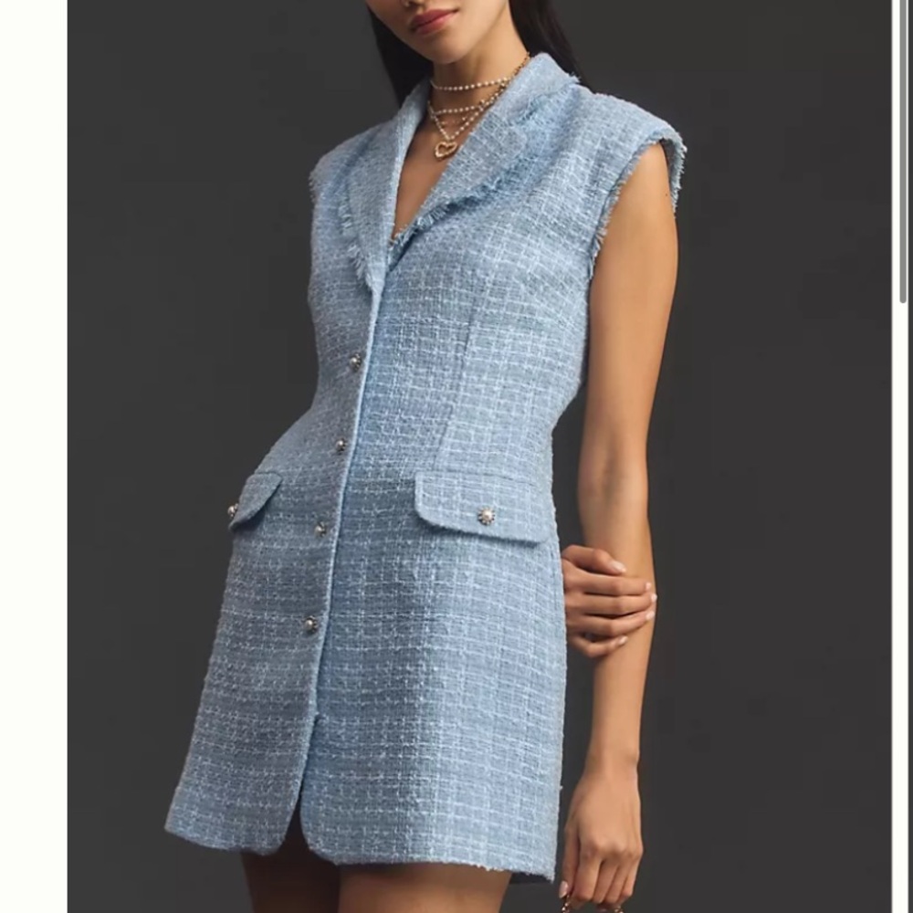 Anthropologie Maeve Blue Tweed Blazer Dress